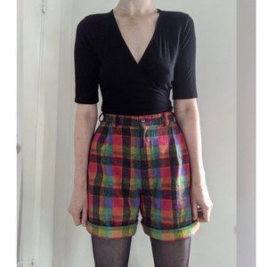 Vintage Colorful Plaid High Waisted Shorts